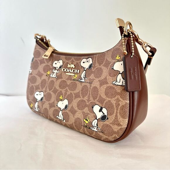 NWT ❤️ Coach X Peanuts Teri Shoulder Bag In Signature Canvas Snoopy Print CBJ88 - Picture 10 of 13